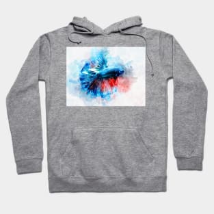 Blue and Red Betta Fish watercolor Hoodie